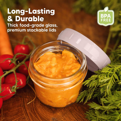KeaBabies 12pk 4oz Glass Baby Food Containers with Lids - Leak-Proof, Microwavable Small Glass Jars, Baby Purees & Toddler Snack Storage Containers, BPA-Free, Dishwasher & Freezer Safe (Nord)