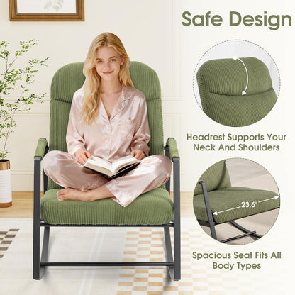 HOMEFUN Nursery Rocking Chair,Patio Rocking Chair,Upholstered Glider Rocker with Padded Seat and High Backrest Safe and Comfy Armchair for Living Room Office,Front Porch, Garden, Patio, Backyard Cream
