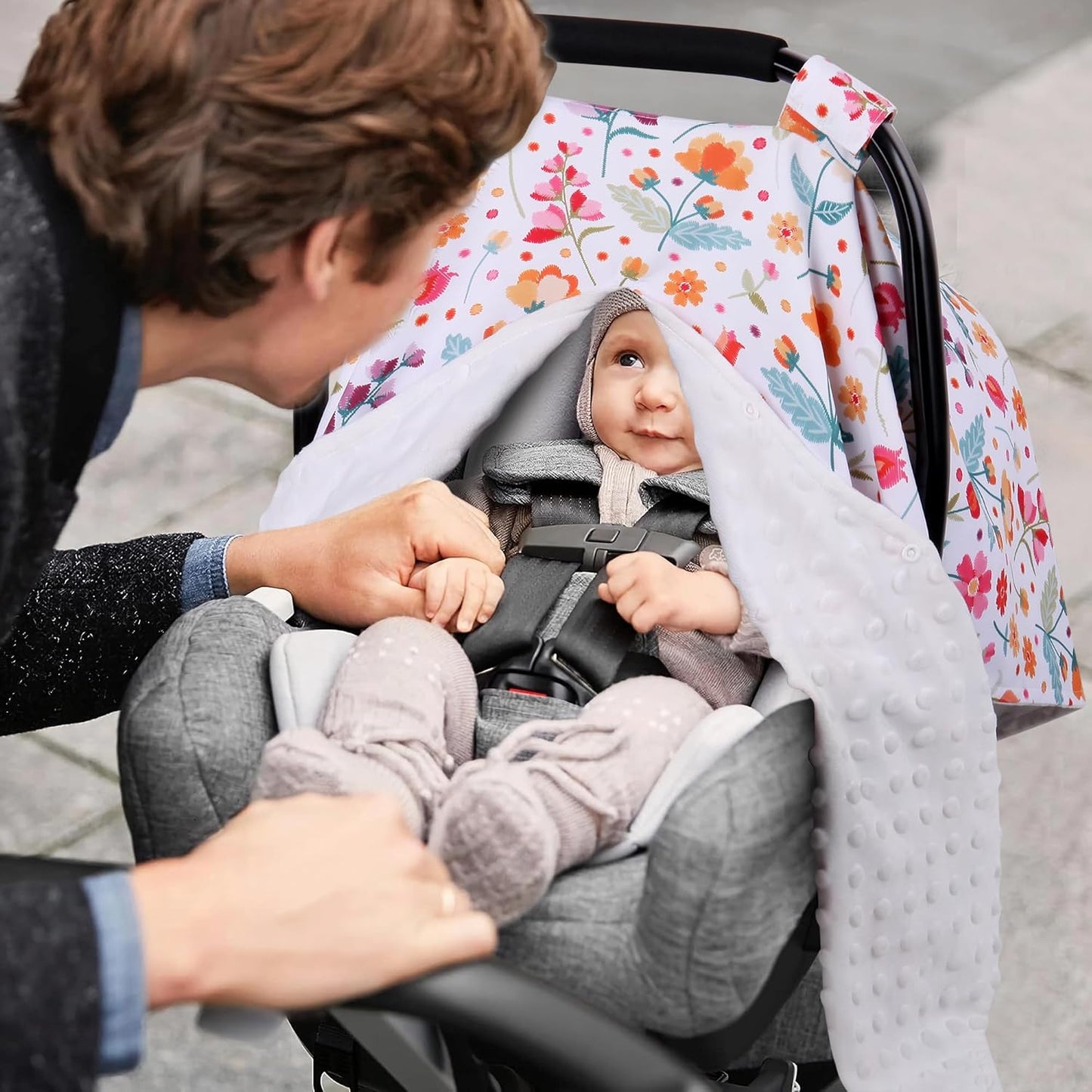 Metplus 2 in 1 Baby Car Seat Cover, Car Seat Canopy for Babies, Mom Multiuse Nursing Cover, Minky Baby Carrier Covers, Newborn Boy Girl, Peekaboo Opening