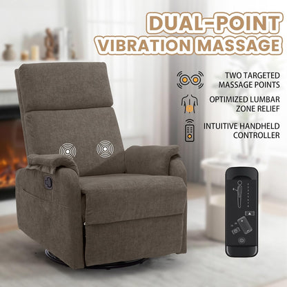 Korser Recliner Chair, Swivel Rocking Recliner Chair for Adults, Glider Rocking Chair, Small Nursery Chair Recliner for Living Room, Reclining Chair with Modern-Designed Armrests, Chenille, Beige
