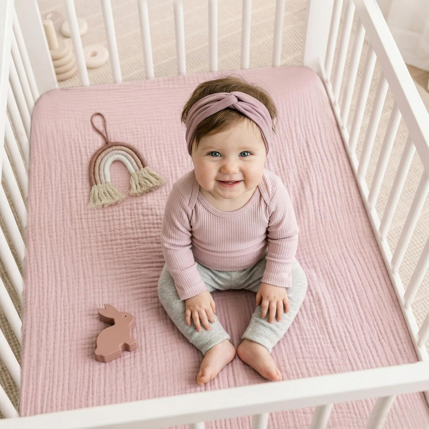Muslin Bassinet Sheet Compatible with Maxi-COSI Iora & Iora Air Bedside Sleeper - 100% Cotton Rectangular Mattress Pad Cover (33"x20"), Breathable & Soft, Boho (1 Pack Blue)