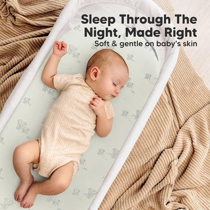 2-Pack Organic Bassinet Sheets for Girls, Boys - 100% Cotton Bassinet Mattress Sheets Compatible with Halo Bassinest Swivel Sleeper, Graco, Baby Delight, Chicco, Unisex Fitted Bassinet Sheets (Elly)