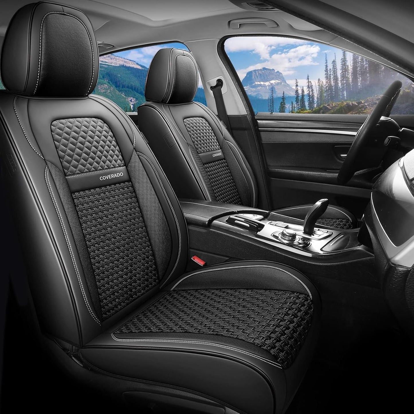 Coverado Leather Seat Covers for Car, Waterproof Car Seat Covers Full Set, 2 in 1 Conversions Car Seat Cover Protector Car Accessories Universal Fit for Most Cars SUVs and Trucks Beige