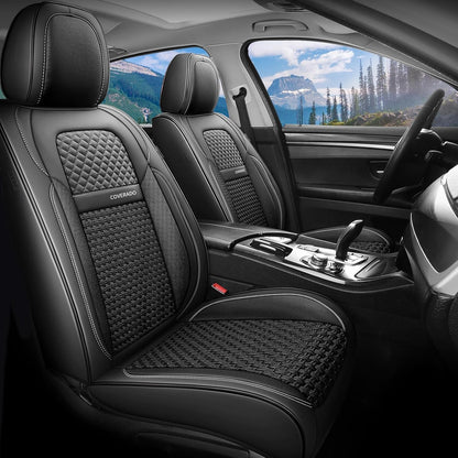 Coverado Leather Seat Covers for Car, Waterproof Car Seat Covers Full Set, 2 in 1 Conversions Car Seat Cover Protector Car Accessories Universal Fit for Most Cars SUVs and Trucks Beige