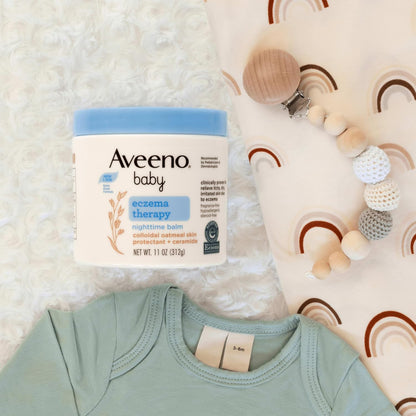 Aveeno Baby Eczema Therapy Nighttime Body Balm, Moisturizing Eczema Treatment, Ceramides, Triple Oat Complex, Soothes Dry, Itchy Skin, Hypoallergenic, Fragrance & Steroid Free, 11oz