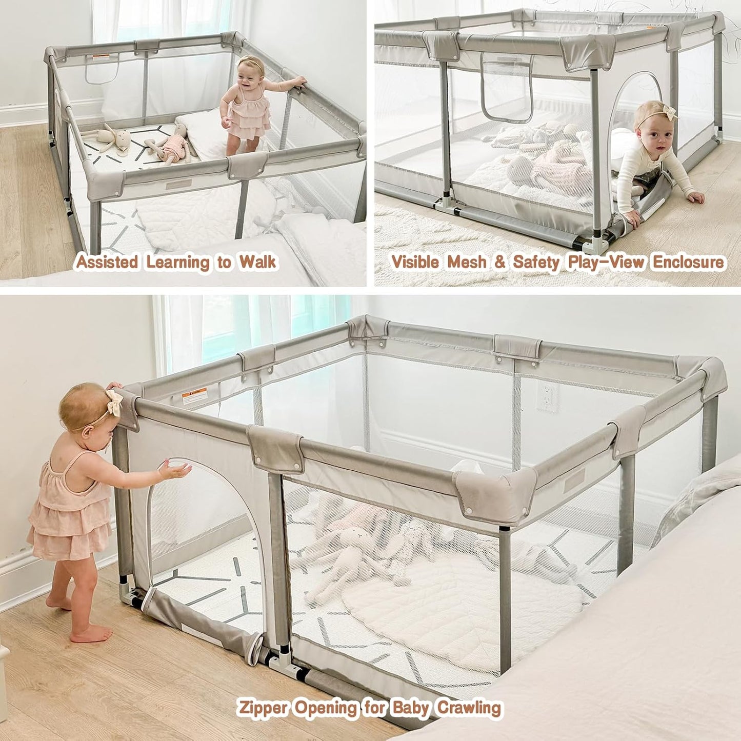 ZEEBABA Baby Playpen with Mat, Playpen for Babies and Toddlers, Small Baby Play Pens, Play Yard for Infants with Play Mat, 47x47inch Playard with Gate