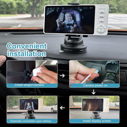 Wireless Baby Car Camera with 5-inch HD 1080P IPS, USB-Powered 360° Rotating Rear Seat Monitor (1000 ft)Auto/Manual Night Vision & VOX Mode, HD Display for Car Backseat Home Baby Pet (White A)