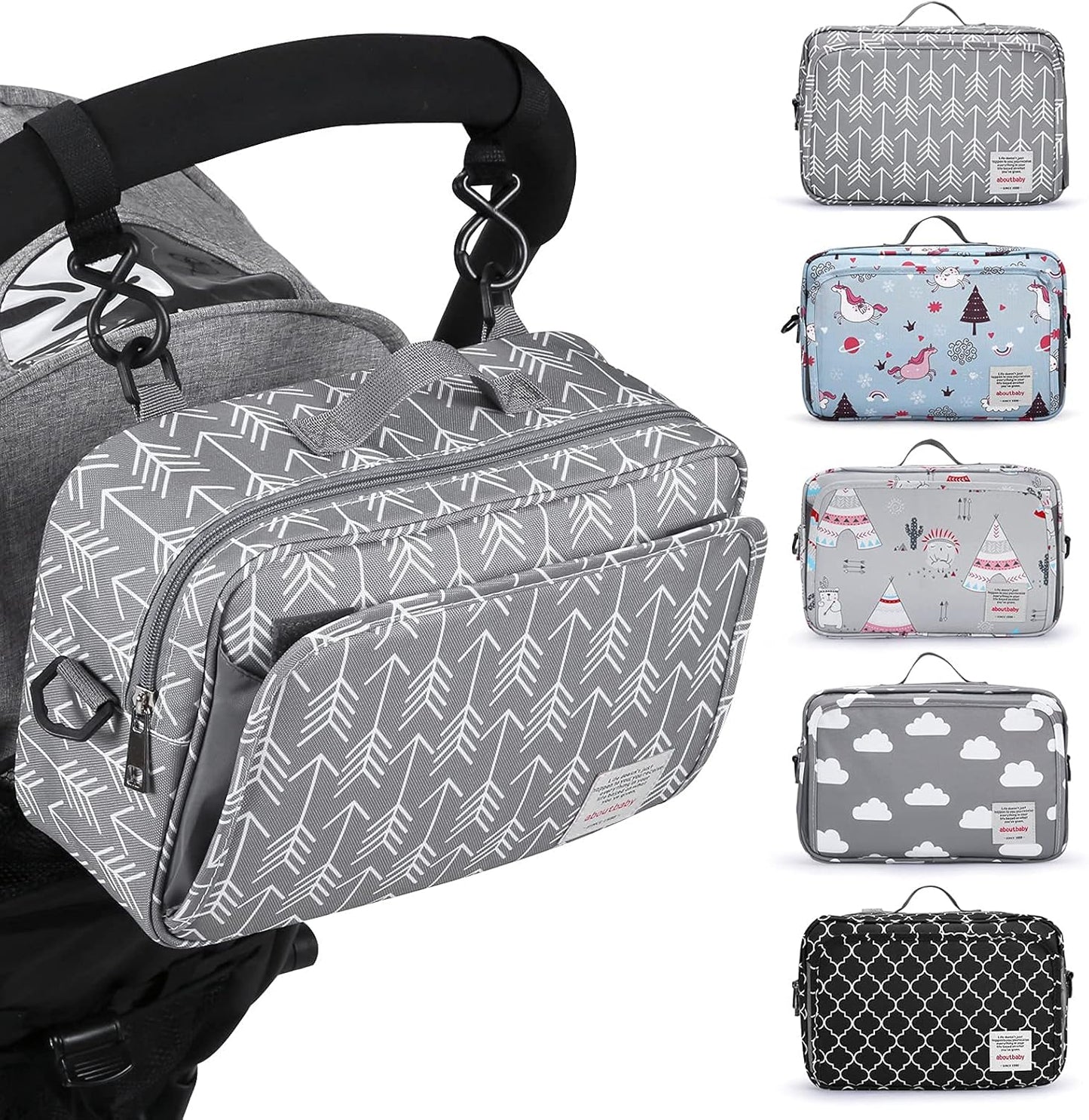 GOGOSO Baby Stroller Organizer Bag with Insulated Pocket, Universal Fit Most Strollers, Space for Diapers, Wipes & Toys, Flowers