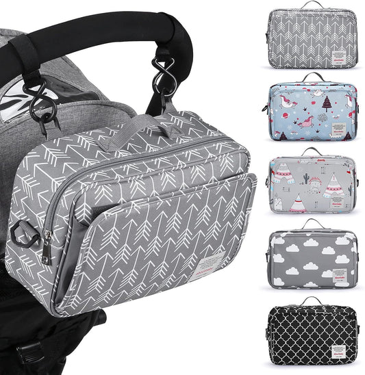 GOGOSO Baby Stroller Organizer Bag with Insulated Pocket, Universal Fit Most Strollers, Space for Diapers, Wipes & Toys, Flowers