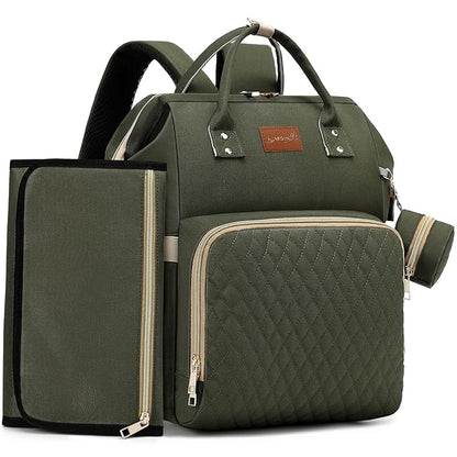 ROSEGIN Diaper Bag Backpack with Changing Pad, Pacifier Case, Baby Bag for Boy Girl Toddler - Large, Stylish, Waterproof Travel Quilted Diaper Bag for Mom - Baby Shower - Army Green
