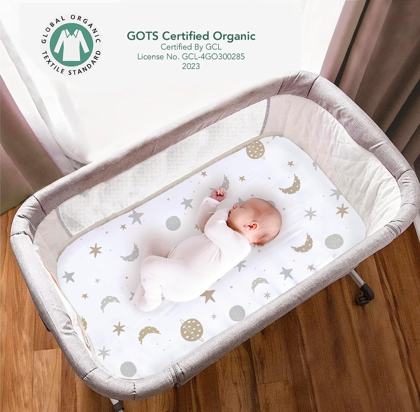 100% Organic Cotton 2 Pk Bedside Sleeper Bassinet Fitted Mattress Sheets Perfectly Compatible with Mika Micky, Baby Delight, Ronbei, Chicco, Cloud Baby, AMKE, Angelbliss, Arm's Reach. Cloud, Stripe