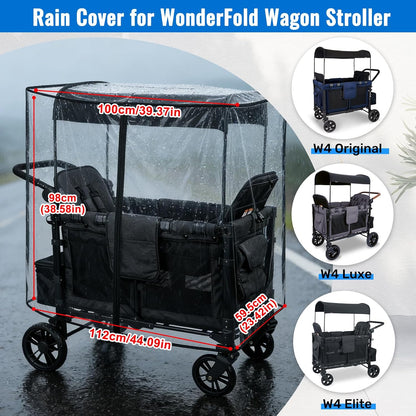 Rain Cover for WonderFold W4 Wagon Original,Elite, Luxe – Waterproof & Windproof Stroller Accessories – Full Coverage Clear Shield with Side Zipper