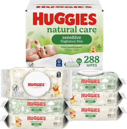 Huggies Natural Care Sensitive Baby Wipes, Unscented, Hypoallergenic, 99% Purified Water, 12 Flip-Top Packs (768 Wipes Total), Packaging May Vary