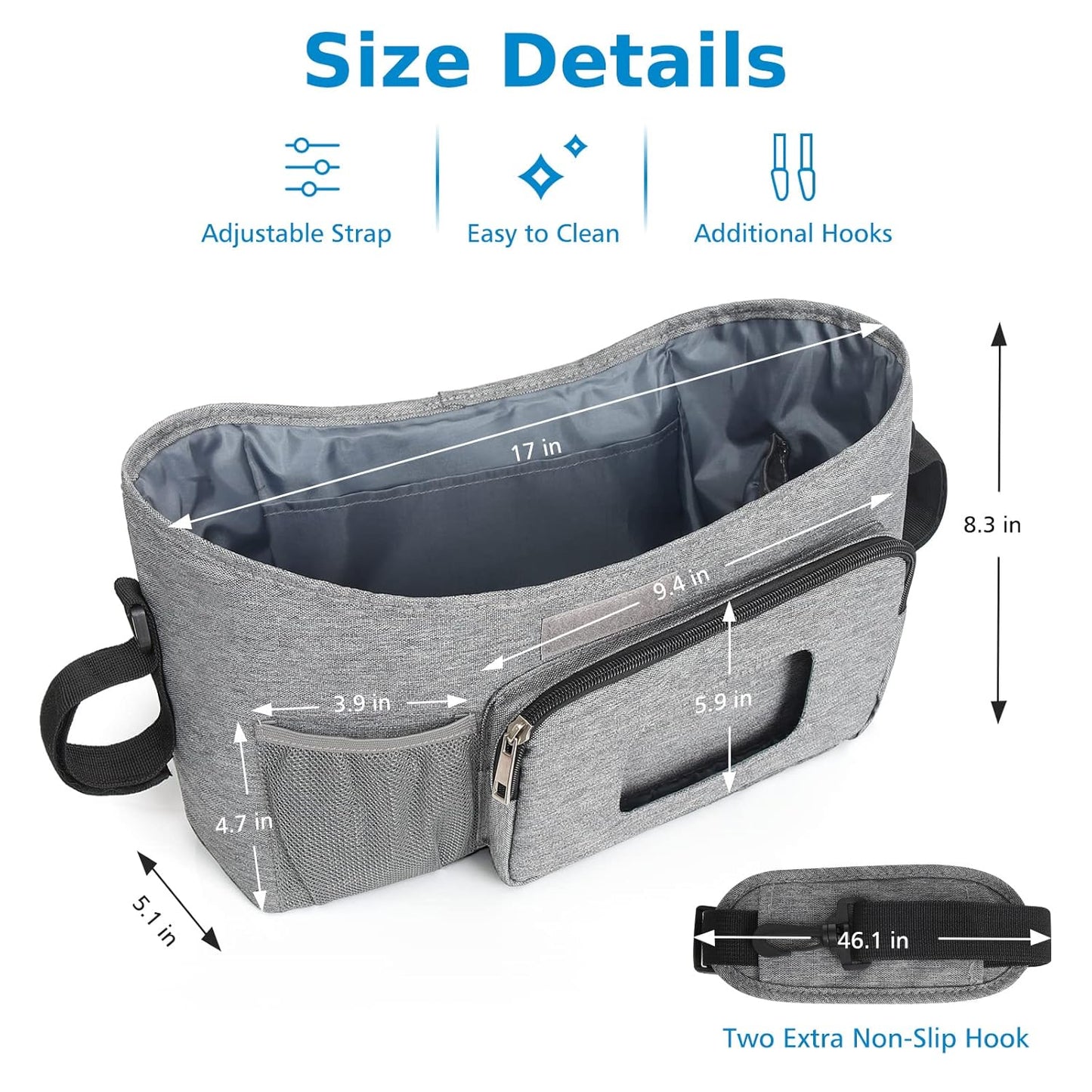 Accmor Universal Stroller Organizer with Insulated Cup Holder, Stroller Caddy Bag Accessories, Stroller Cup Holder Organizer for Uppababy Baby Jogger Britax Stroller, Black