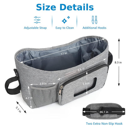 Accmor Universal Stroller Organizer with Insulated Cup Holder, Stroller Caddy Bag Accessories, Stroller Cup Holder Organizer for Uppababy Baby Jogger Britax Stroller, Black