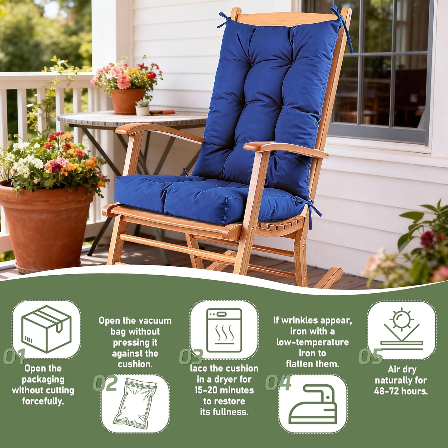 Rocking Chair Cushion with Ties Non-Slip Outdoor Rocking Chair Cushion Set Waterproof Fade-Resistant Porch Garden Patio Glider Rocker Cushions