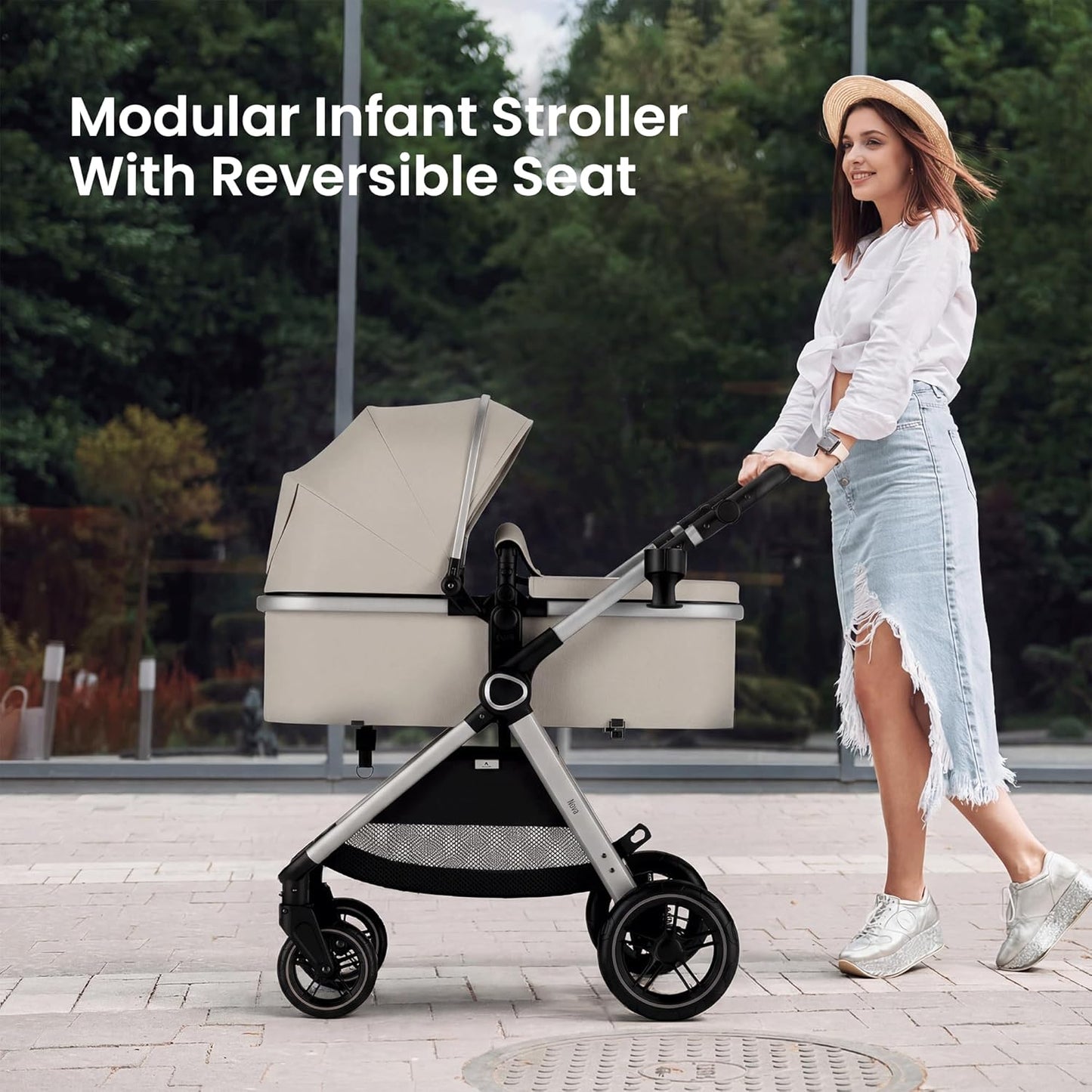 Accombe 2 in 1 Baby Stroller, Convertible Bassinet Pushchair for Infants and Newborns 0-36 Months