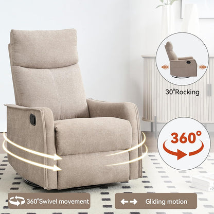 Swivel Rocker Recliner Chair for Adults, Nursery Rocking Chair with Heat and Massage, Glider Reclining Chair for Small Space Living Room Bedroom, Faux Leather Black