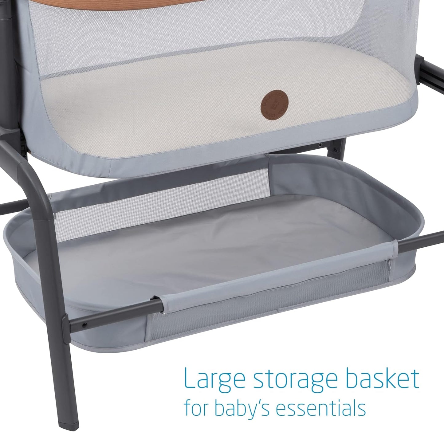 Maxi-Cosi Iora Baby Bassinets Bedside Sleeper, Portable Bassinet, Infant Bedside Sleeper Crib, Height Adjustable, Breathable Mesh, Large Storage Basket, Truffle