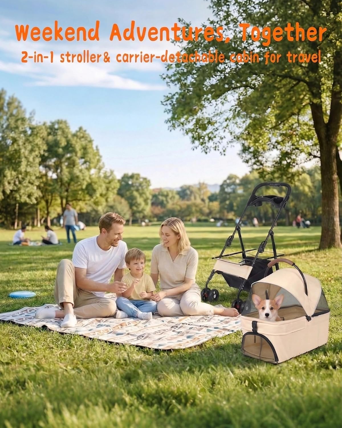 Pet Stroller with Removable Carrier, 35lbs Capacity - One-Click Foldable Dog Stroller, Cat Carrier & All-Terrain Wheels, Compact Travel Pet Stroller for Small to Medium Pets-Gray