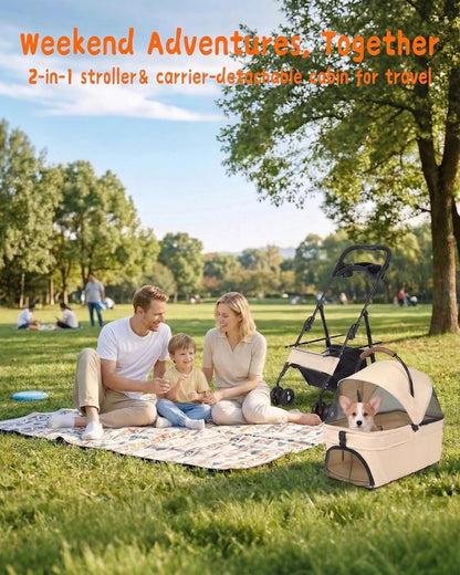 Pet Stroller with Removable Carrier, 35lbs Capacity - One-Click Foldable Dog Stroller, Cat Carrier & All-Terrain Wheels, Compact Travel Pet Stroller for Small to Medium Pets-Gray