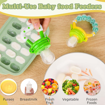 WAJIAYON Baby Breastmilk Popsicle Molds & Baby Fruit Feeder (4 Pack), Infant Food Freezer Tray Storage Containers, Silicone Teething Pacifier Feeder and Teether for Babies（Pink&Purple）