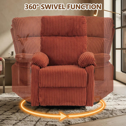 Manual Small Recliner Rocking Chair for Nursery/Relaxation, Corduroy Swivel Glider Recliner for Living Room Bedroom, Brown Rocking Chair Nursery Recliners for Small Spaces, Side Pockets (Brown)