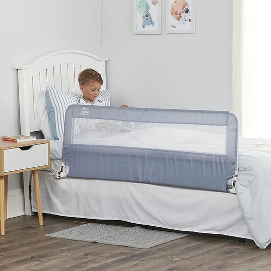 Regalo Safety 54” Extra Long Hideaway Bed Rail Guard for Toddlers, Toddler Bed Rail with Reinforced Anchor Safety System, 20” Tall Bed Safety Rail, Fits Twin, Full & Queen Beds, Gray