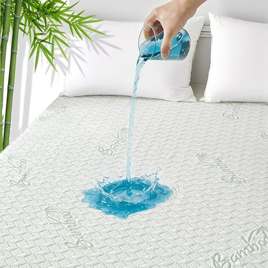 King Waterproof Mattress Protector Washable Mattress Padded Cover Rayon Bamboo Fitted King Size Bed Protection Noiseless Plastic Bed Pad Deep Pocket Up 18“ Soft&Breathable