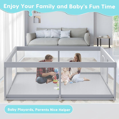 Fshibila 74" ×50" Large Baby Playpen, Baby Playard for Babies and Toddlers, Baby Fence Play Pens for Indoor & Outdoor, Sturdy Safety Play Yard with Soft Breathable Mesh, Anti-Fall, Grey