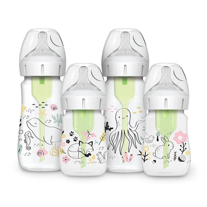 Dr. Brown's Anti-Colic Options + Wide-Neck Baby Bottle Designer Edition Dino Decos, 9oz/270mL, Level 1 Slow Flow Nipple, BPA-Free, 0m+, 2-Pack