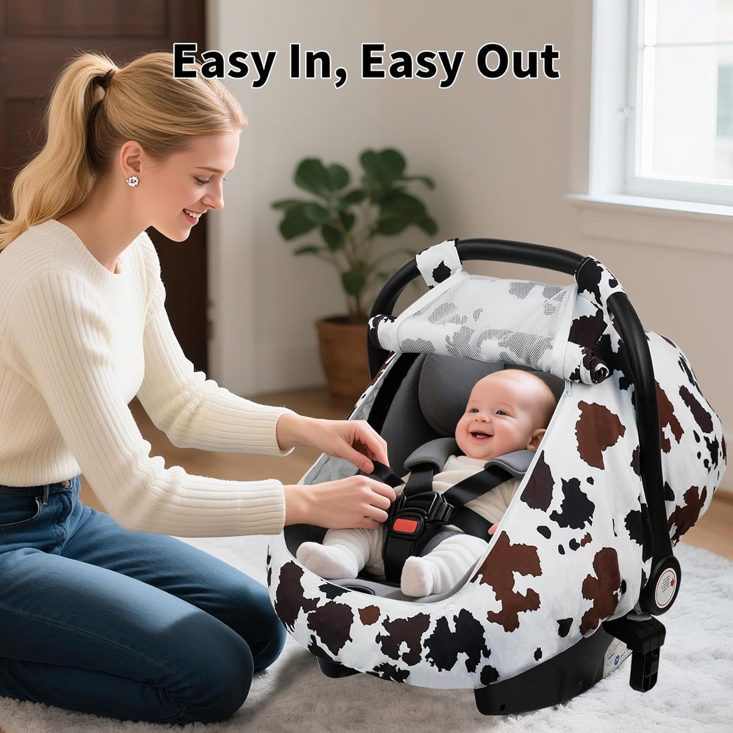 Elstey Car Seat Cover Baby, Minky Dot Carseat Covers Baby Girls, Lightweight Infant Car Seat Cover Canopy with 2 Layers Breathable Mesh Windows, Stroller Carrier for Babies Newborn Essentials