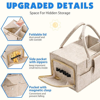 Maliton Baby Diaper Caddy Organizer with Handles, Felt Caddy for Changing Table, Newborn Essentials Bin with Lid