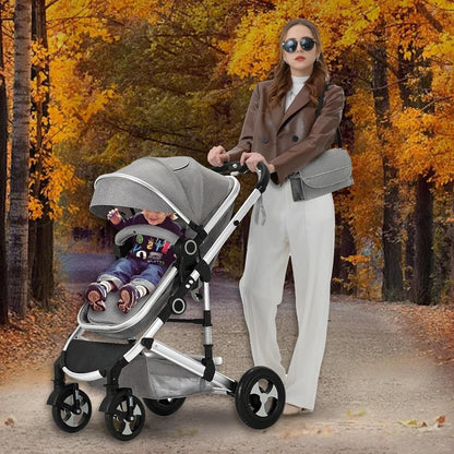 Kinder King 2 in 1 Convertible Baby Stroller, Folding High Landscape Infant Carriage, Newborn Reversible Pram, Adjustable Canopy, Diaper Bag, Pink