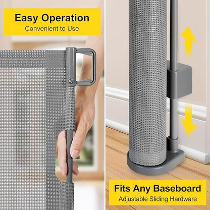 Reinforced 42” Tall x 200” Extra Wide Retractable Gate, Tall Dog Gate with Support Rods, Extra Long Baby Gate for Large Opening Indoor Safety Gate for Doorways Outdoor Garage Gates for Dogs, Gray