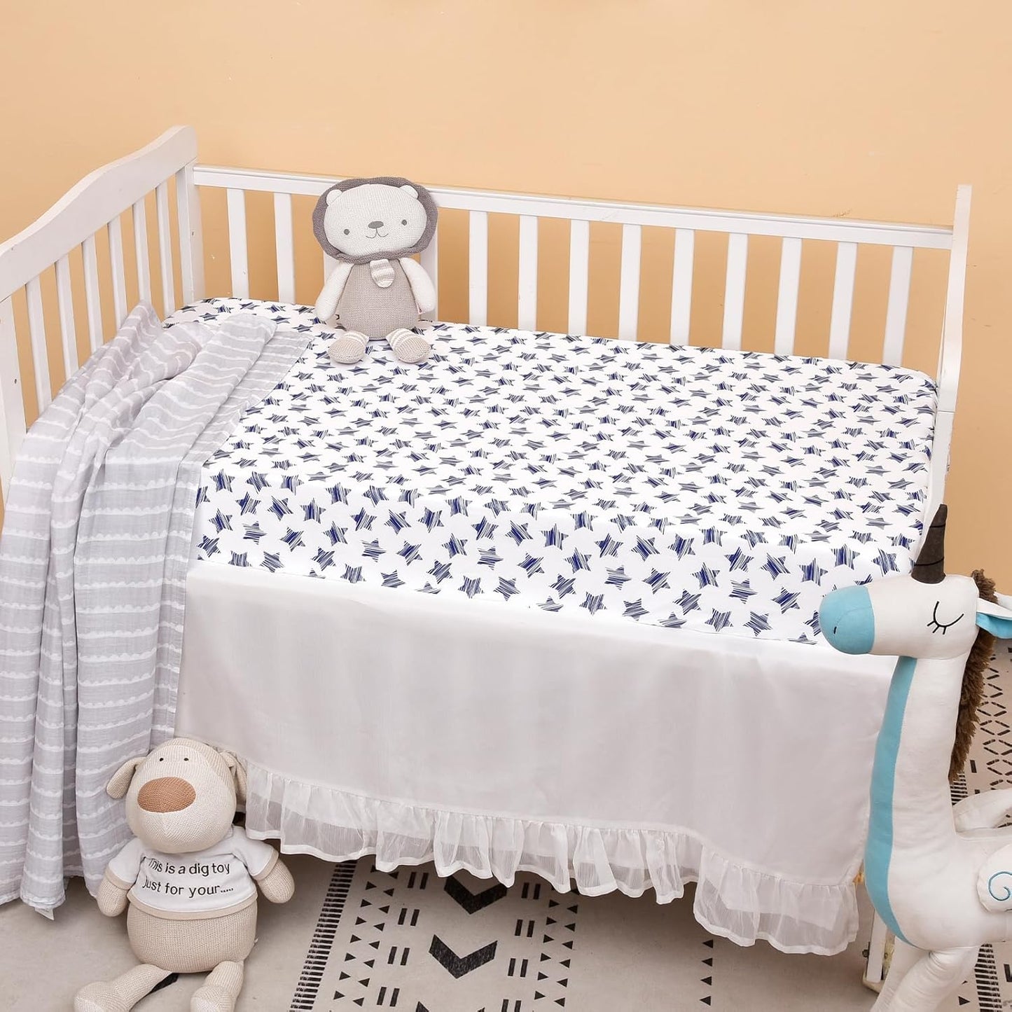 PHF 3 Pack Soft Mini Crib Sheets, Floral & Animal Pack N Play Sheets for Baby Boys Girls, No Slip Universal Fit for Pack N Play, Playard, Portable and Mini Crib Mattresses,Floral & Animal