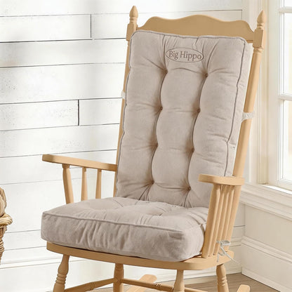 Big Hippo Rocking Chair Cushions Set with Ties, Tufted Thick Back and Seat Pads for Wooden Glider & Nursery, Velour Lumbar Support to Relieve Tailbone Pain for Indoor Office (Grey)