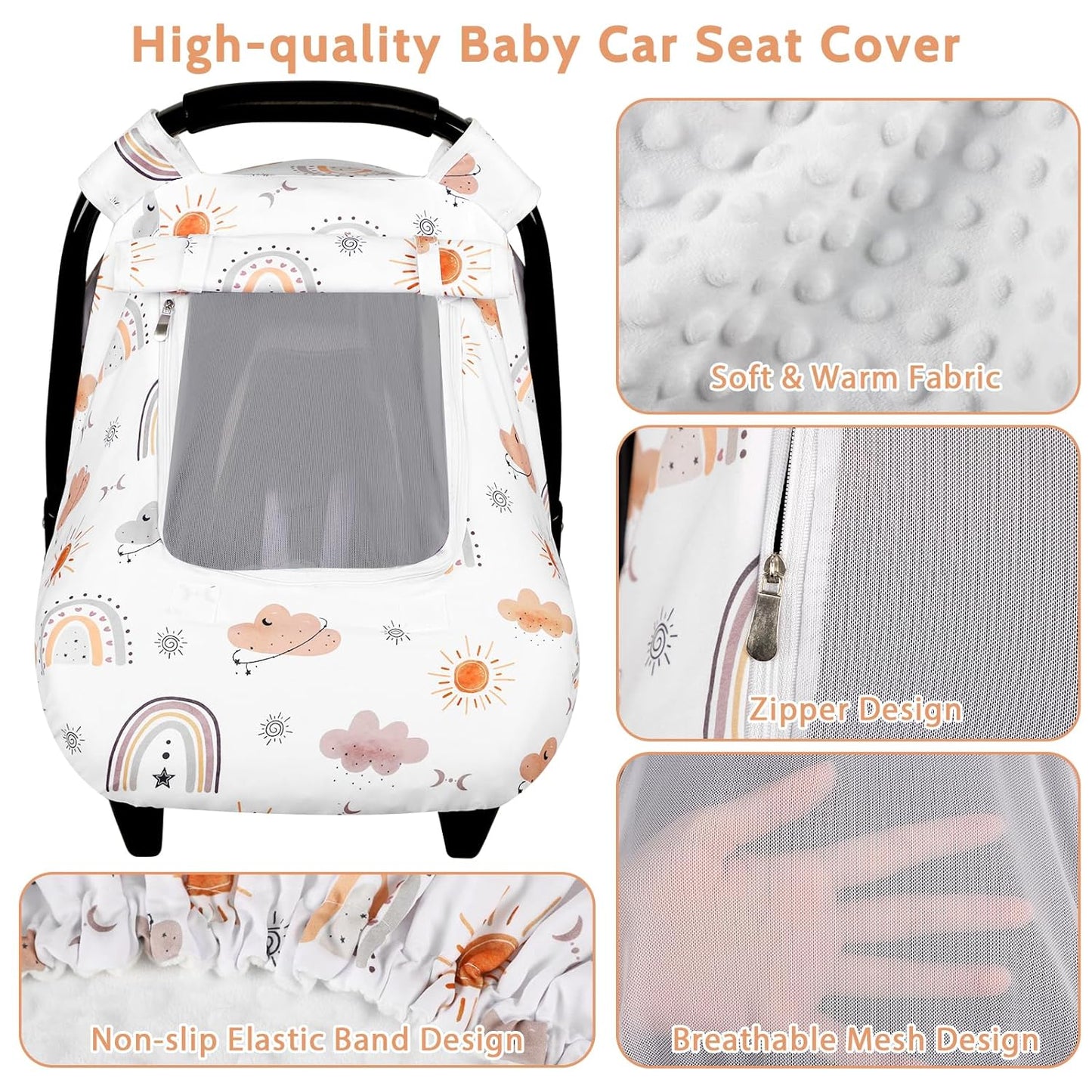 Car Seat Cover Baby Girl, Warm Winter Carseat Cover for Baby, Kick-Proof Infant Car Seat Cover with Peep Window, Windproof & Cozy, Pink Rainbow