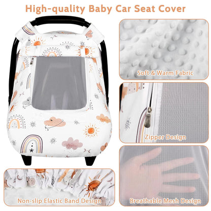 Car Seat Cover Baby Girl, Warm Winter Carseat Cover for Baby, Kick-Proof Infant Car Seat Cover with Peep Window, Windproof & Cozy, Pink Rainbow