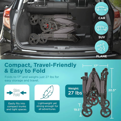 Contours Curve 360 Lightweight Double Baby Stroller Wagon for 2 Kids, Fits Infant Car Seats, Ultra Maneuverable, Easy in and Out for Toddlers with Deep Footwell, Storage Pockets and Adjustable Handle