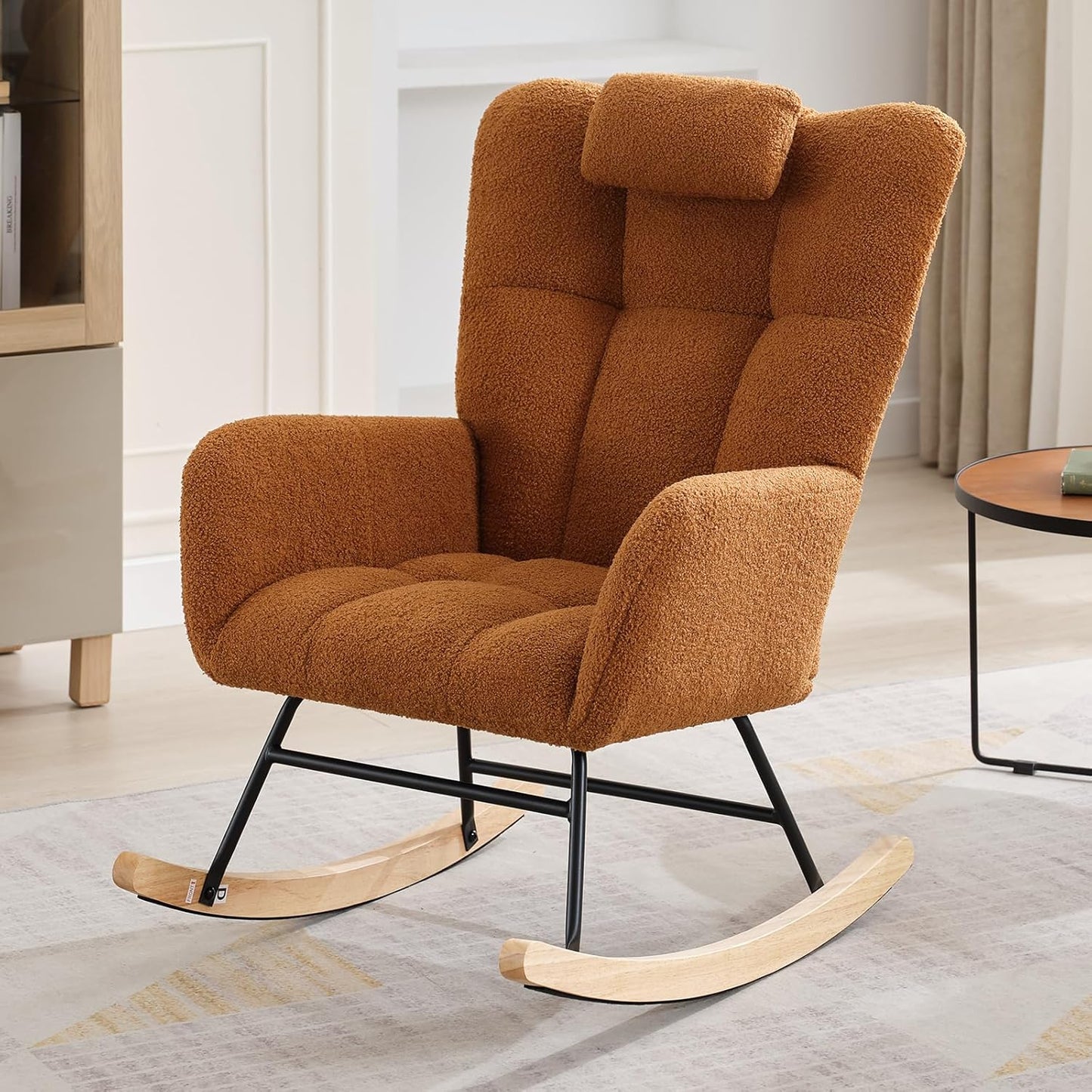 Garvee Teddy Fleece Nursery Rocking Chair,Upholstered Baby Glider Rocker with Soft Seat and High Backrest,Modern 300 Lbs Weight Capacity Accent Recliner for Living Room, Bedroom