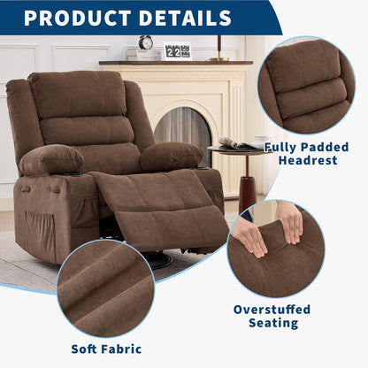 GarveeHome 360° Swivel Recliner Chair for Adult, Linen Rocker Chair with 3 Positions/2 Side Pockets/Cup Holders, Manual Nursery Glider Rocking Chair for Bedroom Living Room Office