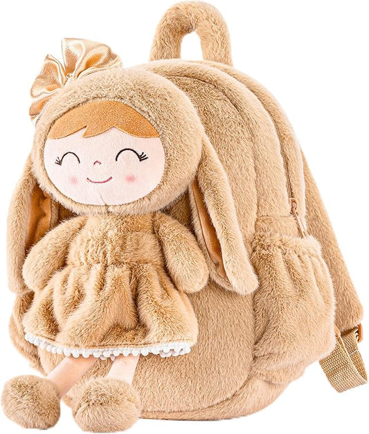 Gloveleya Toddler Backpack with Soft Brown Rabbit 11 inches Detachable Design for Girl Age 2+