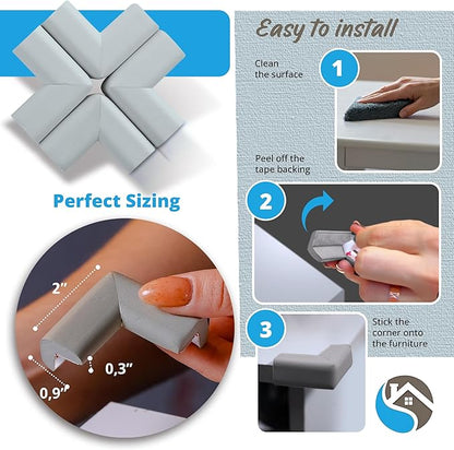 8-Pack Baby Proofing Corner Guards, Soft Rubber Corner Protectors for Furniture, 3M Adhesive Pre-Taped Corner Bumper Guards, Child Proof Safety for Fireplace, Table, Cabinet & Stairs, Grey