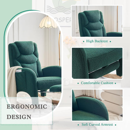 Rocking Chair Nursery with Foot Rest,Upholstered Teddy Glider Rocker with Wood Legs, Nursing Rocking Chair for Living Room/Nursery,Pink