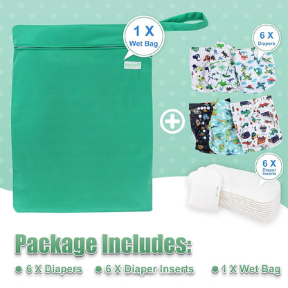 wegreeco Cloth Diapers 6 Pack with 6 Inserts & 1 Wet Bag, Washable Cloth Diapers for Babies, One Size Adjustable Reusable (Flower)