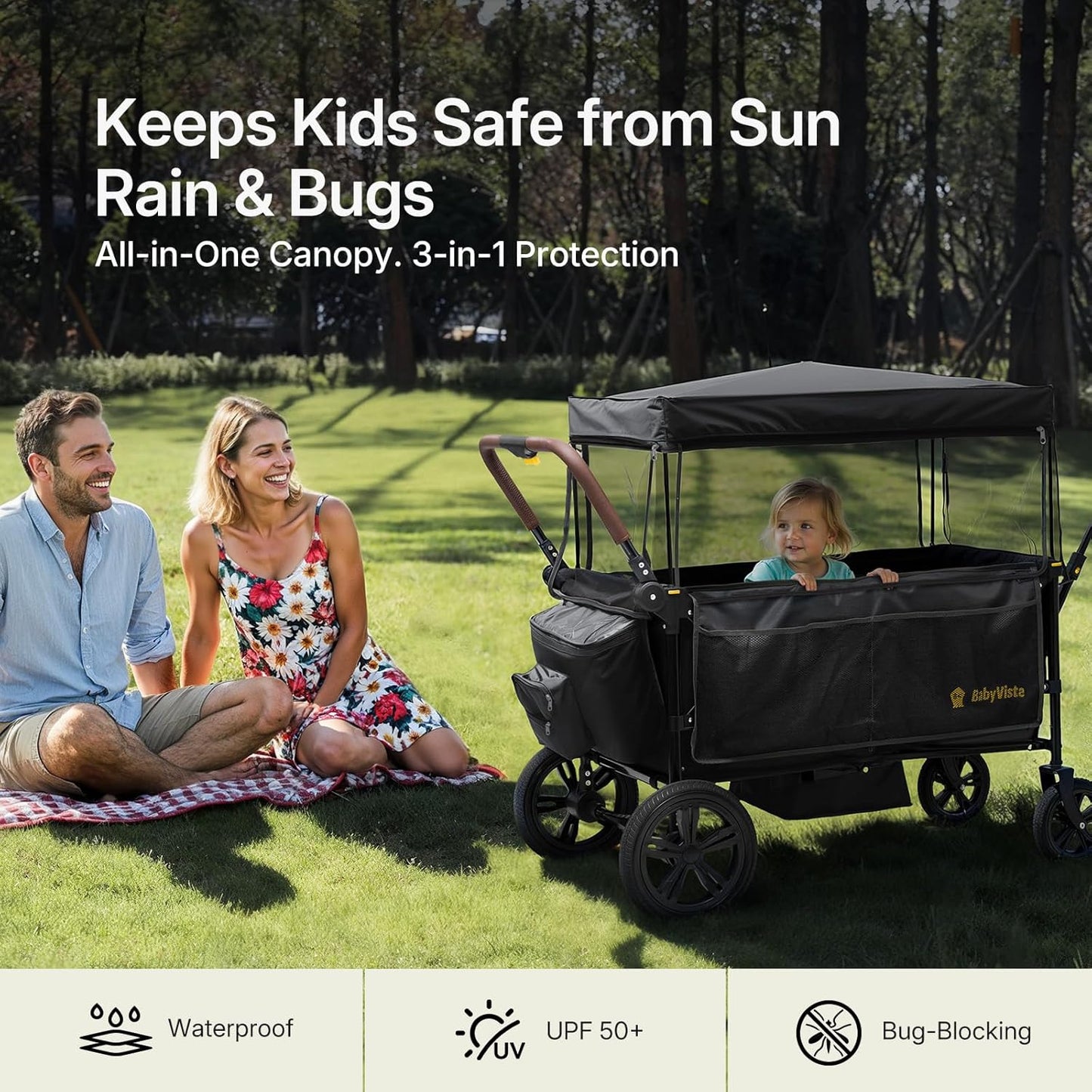 Stroller Wagon for Kids, One-Hand Adjustable Push/Pull Handle, Spacious Storage, 8"/12" All-Terrain Wheels, Canopy with Bug Net, Wagon Stroller for Daily Walks, Short Trips & Grocery Runs