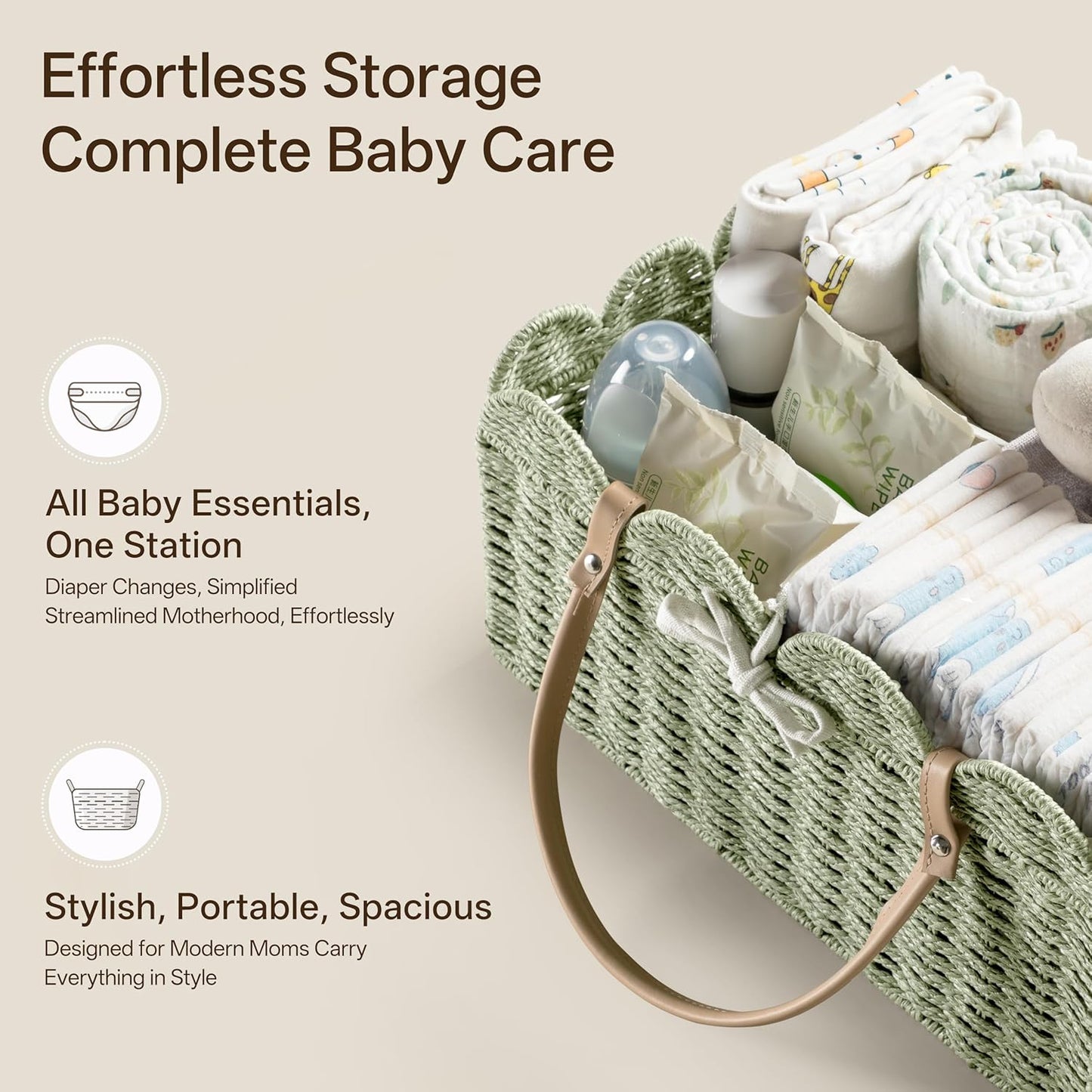HBlife Large Baby Diaper Caddy, Paper Rope Storage Baskets Nursery Bin with Removable Divider, Portable Car Organizer for Diapers, Baby Shower Gifts, Newborn Essentials Must Haves