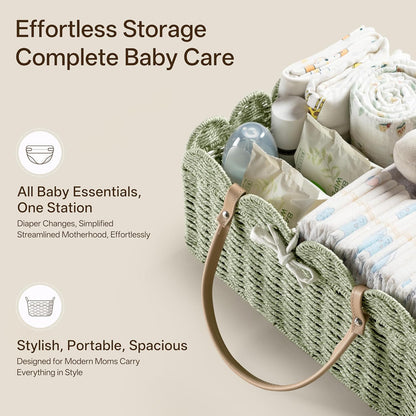 HBlife Large Baby Diaper Caddy, Paper Rope Storage Baskets Nursery Bin with Removable Divider, Portable Car Organizer for Diapers, Baby Shower Gifts, Newborn Essentials Must Haves
