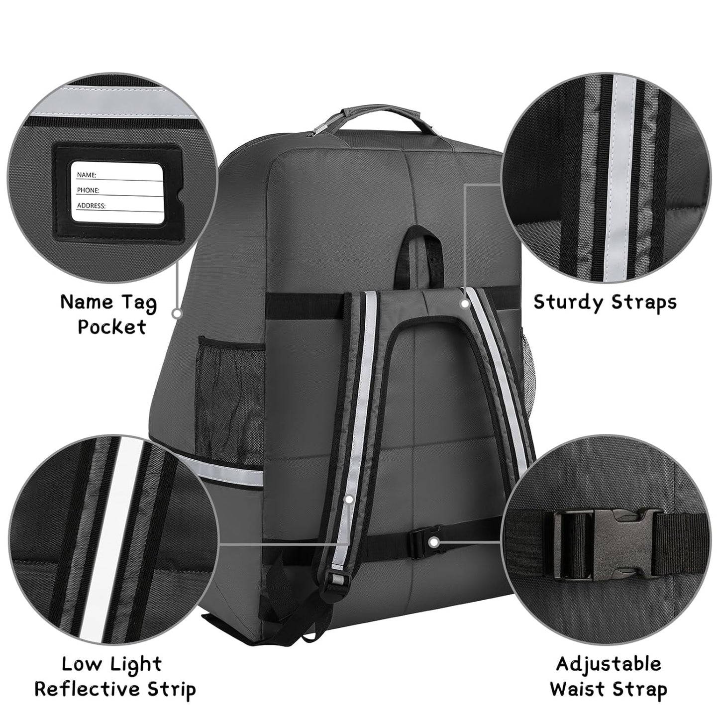 Car Seat Travel Bag,Padded Car Seats Backpack with Steel Cable Handle and Reflective Stripes, Large Durable Carseat Carrier Bag,Airport Gate Check Bag,Infant Seat Travel Bag with Shoulder Strap,Black